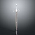 Silver Decorative Sword With Intricate Hilt Design And Metallic Finish For Fantasy Collectors Or