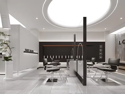 Modern Hair Salon Interior Design With Stylish Chairs Mirrors And Bright Lighting 3d model
