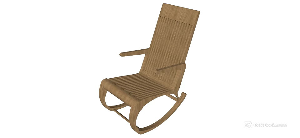 Wooden Rocking Leisure Chair With Armrests Simple Striped Backrest And Seat Design 3d model 