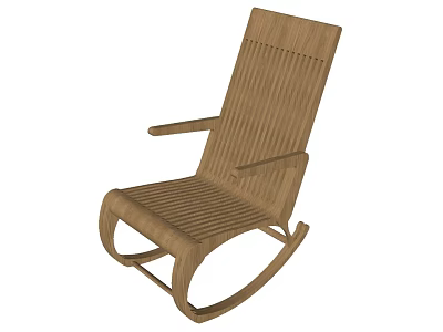 Wooden Rocking Leisure Chair With Armrests Simple Striped Backrest And Seat Design 3d model