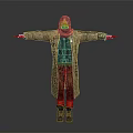 Man In Long Hooded Coat With Mask Standing Arms Outstretched And Boots