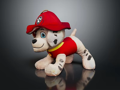 Cute Dalmatian Dog Plush Toy With Red Hat And Red Vest For Children 3d model