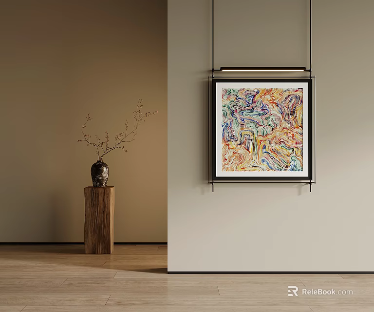 Abstract Painting with Vibrant Colorful Patterns in Modern Minimalist Interior Setting 3d model