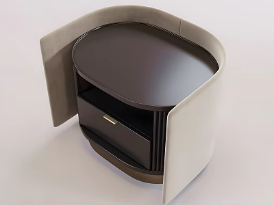 Modern Round Side Table With Dark Top Light Upholstered Panels And Drawer 3d model