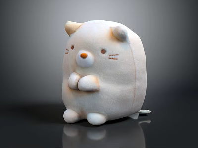 Cute White Plush Stuffed Toy with Round Body Small Ears Clasped Hands and Tiny Tail 3d model