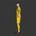 Man in Yellow Soccer Goalkeeper Uniform Number 21 With Red Gloves Full Body Posing