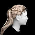 Game and Movie Character White Face Model With Brown Braided Hairstyle On Black Background