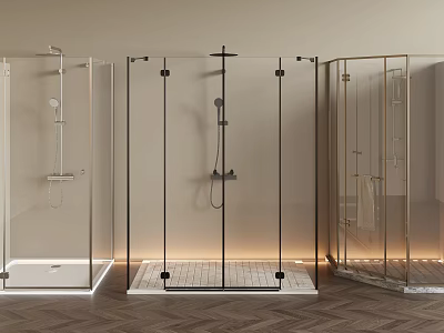 Modern Shower Head Designs With Glass Enclosures And Various Bathroom Styles 3d model
