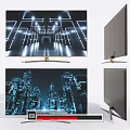 Modern LED Television with Futuristic Cityscape Display Sleek Slim Body and Golden Stand