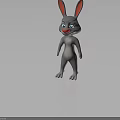 3D Animated Rabbit Character With Grey Body Red Ears And Red Nose Standing Pose