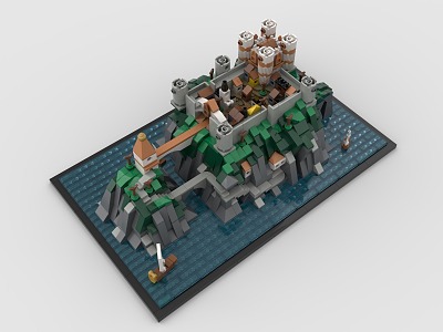 Lego toy castle island sea cliff 3d model