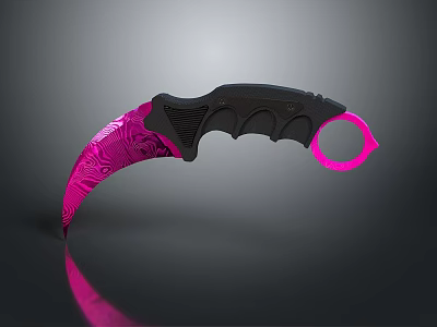 Pink And Black Karambit Knife With Patterned Blade And Pink Ring Handle 3d model