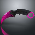 Pink And Black Karambit Knife With Patterned Blade And Pink Ring Handle