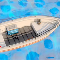 Small White Boat Floating On Blue Water With Red Lifebuoy And Simple Equipment