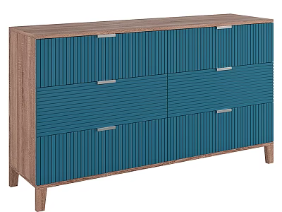 Modern Blue Console Cabinet With Vertical Slatted Drawers And Wooden Legs 3d model