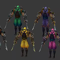 Detailed Mythical Game Characters In Armored Suits With Weapons And Throne
