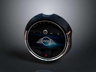 Modern Circular NINA Household Device With Black Body Silver Frame And Red Accents 3d model