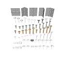 Essential Hardware Tools Including Hinges Bolts Screws And Nuts For DIY Projects 3d model