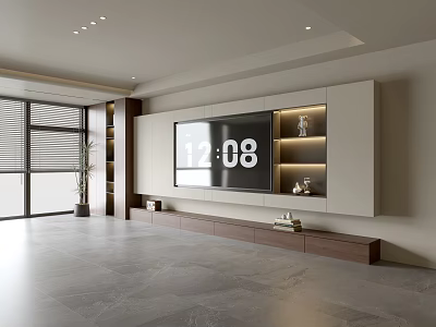 Modern Living Room TV Cabinet With White Storage Natural Light And Decorative Items 3d model