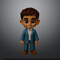 Cute Cartoon Child Boy Smiling In Blue Suit With White Shirt And Brown Shoes