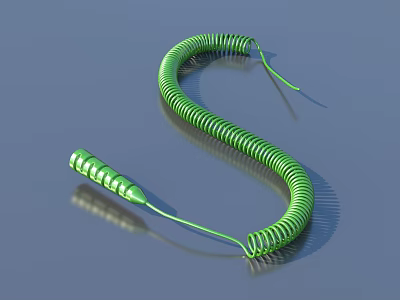 Green Coiled Spring With S Shaped Structure And Textured End On Blue Surface 3d model