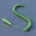 Green Coiled Spring With S Shaped Structure And Textured End On Blue Surface 3d model