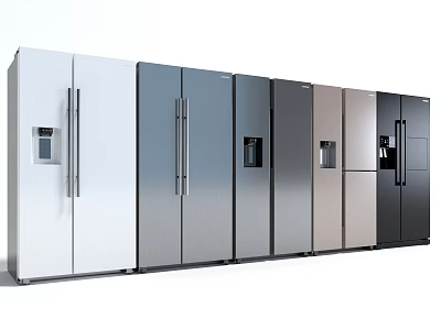 Sleek Modern Refrigerators And Freezers With Various Colors And Door Designs 3d model
