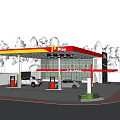 Play Brand Gas Station With Red Yellow Canopy Fuel Pumps And Convenience Store