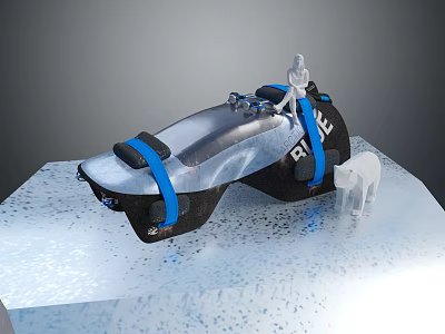 Sleek Futuristic Concept Motorcycle In Black And Blue With RIE Logo On Ice Surface 3d model