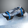 Sleek Futuristic Concept Motorcycle In Black And Blue With RIE Logo On Ice Surface