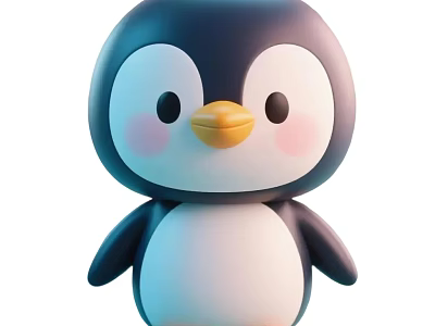 Cute Round Blue And White Penguin Game Animation Character With Yellow Beak And Pink Cheeks 3d model