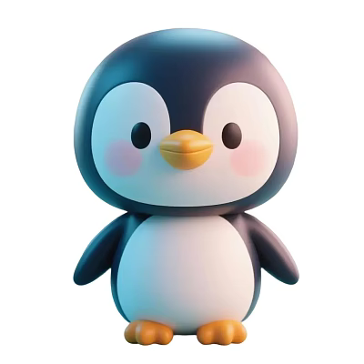 Cute Round Blue And White Penguin Game Animation Character With Yellow Beak And Pink Cheeks 3d model