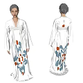 Game and Movie Character Wearing White Robe With Floral Patterns Front Back Views Design