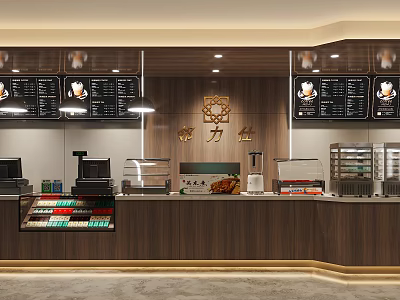 Modern Supermarket Department Store Interior With Service Counter Menu Boards Cash Registers And Display Cases 3d model