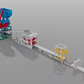 Industrial Equipment System With Blue Red Hoppers White Processor Yellow Frame And Conveyor Belt