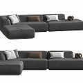 Modern Gray Sectional Sofa With Multiple Decorative Pillows For Living Room 3d model