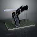 Staircase And Platform Structure With Railings Grass Base White Top And Supporting Pillars