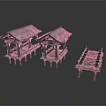 Ancient Wooden Architecture With Three Traditional Rooftop Structures 3d model