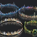 Garden Landscape Design With Circular Urban Models And Colorful Lighting Effects