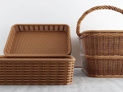 Brown Woven Storage Baskets with Handles Various Styles for Home Organizing 3d model