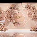 Elegant Wedding Backdrop With Pink Floral Decorations Logo Center And White Leaf Accents