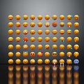 Decorative Ornament Set With Neatly Arranged Emoji Faces On Dark Background With Reflections