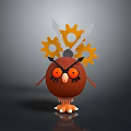 Cartoon Brown Owl Character With Red Eyes Gear And Knife On Head