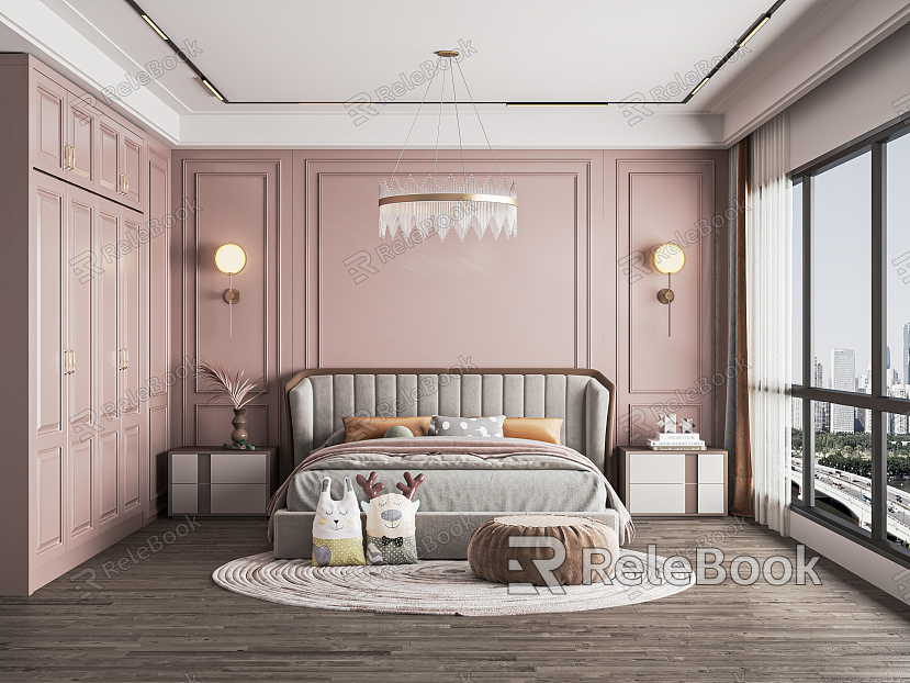 Jianou Children's Room Children's Bedroom Girls' Room Princess Room Bedside Background Wall Dresser Wardrobe Chandelier model