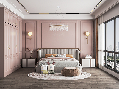 Jianou Children's Room Children's Bedroom Girls' Room Princess Room Bedside Background Wall Dresser Wardrobe Chandelier 3d model