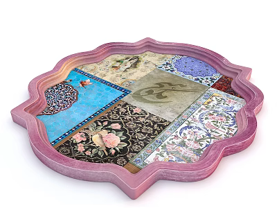 Unique Shaped Stylish Rug With Pink Border And Various Patterned Design Areas 3d model
