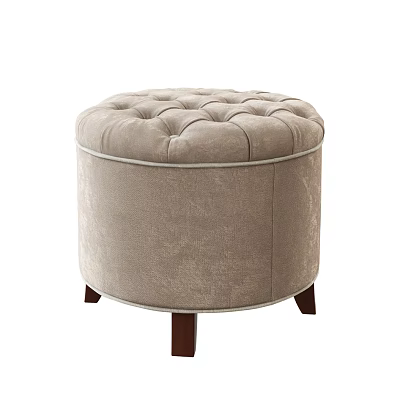 Round Button Tufted Light Brown Velvet Ottoman With Wooden Legs 3d model Round Button Tufted Light Brown Velvet Ottoman With Wooden Legs 3d model