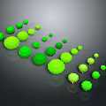 Green Spherical Plants Arranged in a Wavy Pattern on Dark Shiny Background 3d model