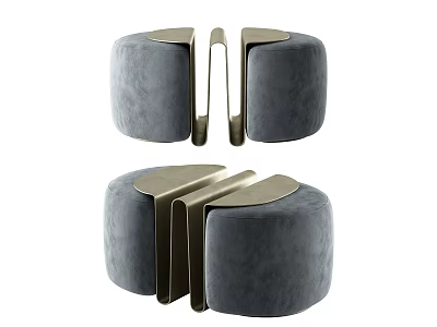Elegant Modern Round Gray Velvet Stools With Brass Metal Frame Design 3d model