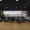 4S Shop Interior With Shelves Tires Seats Display Area And Wooden Flooring